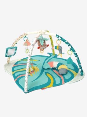 Infantino Fold and Twist Play Gym with Teal Tropical Mat and Hanging Toys